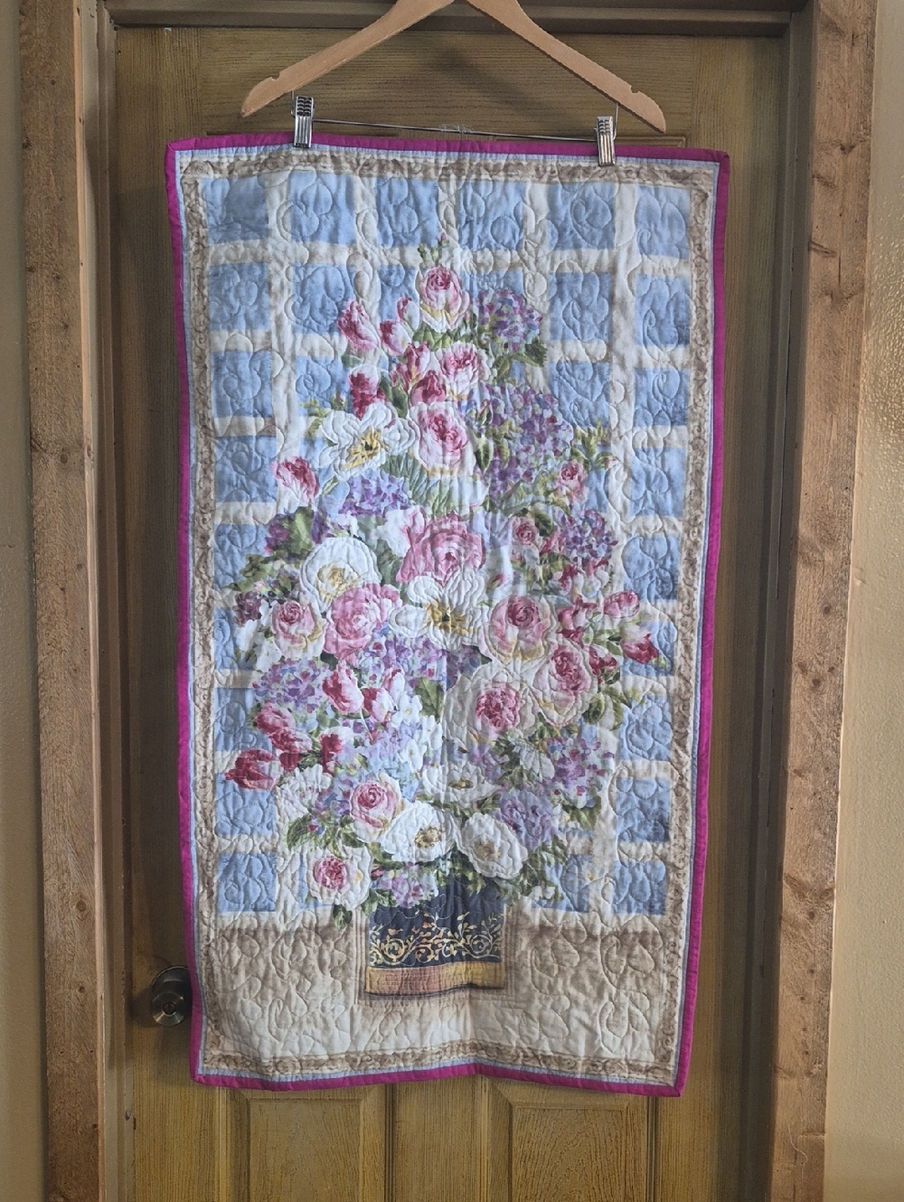 Quilted Wall Hanging Homemade Floral Arrangement Scene 41.5" Length X 24" Wide